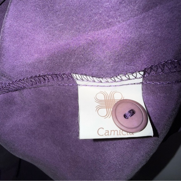 Vintage Pura Seta Italian Purple Silk Short Sleeve Button Down Medium - Picture 4 of 10